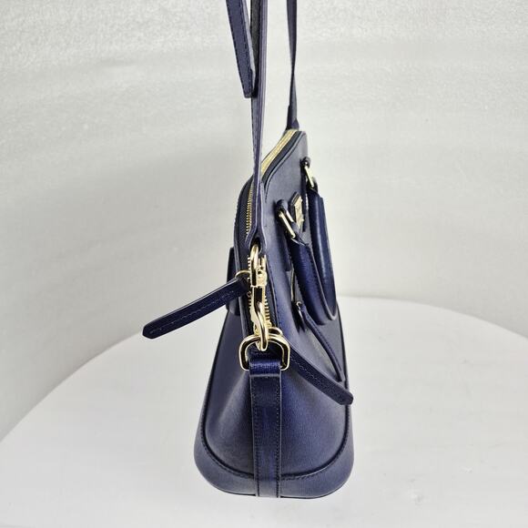 Dooney & Bourke Saffiano Leather Zip Satchel Purse Blue Gold Hardware Crossbody - Picture 2 of 16